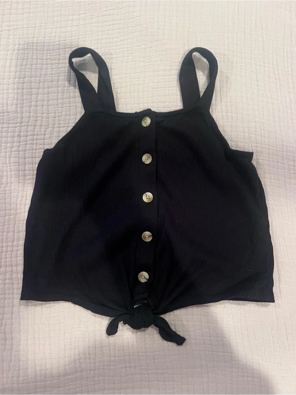 Justice Black Ribbed Button-Front Tie-Hem Camisole nwot (1)